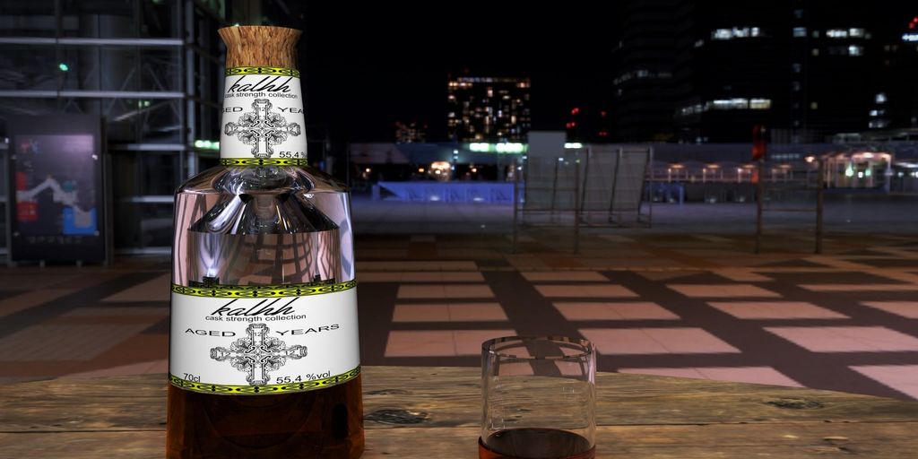 whiskey bottle and glass