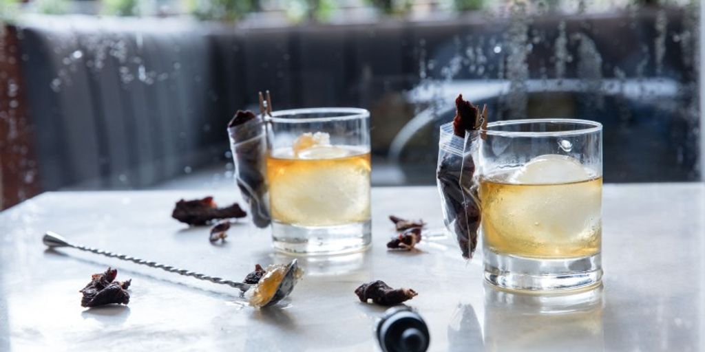 bourbon cocktails on a stylish bar counter
