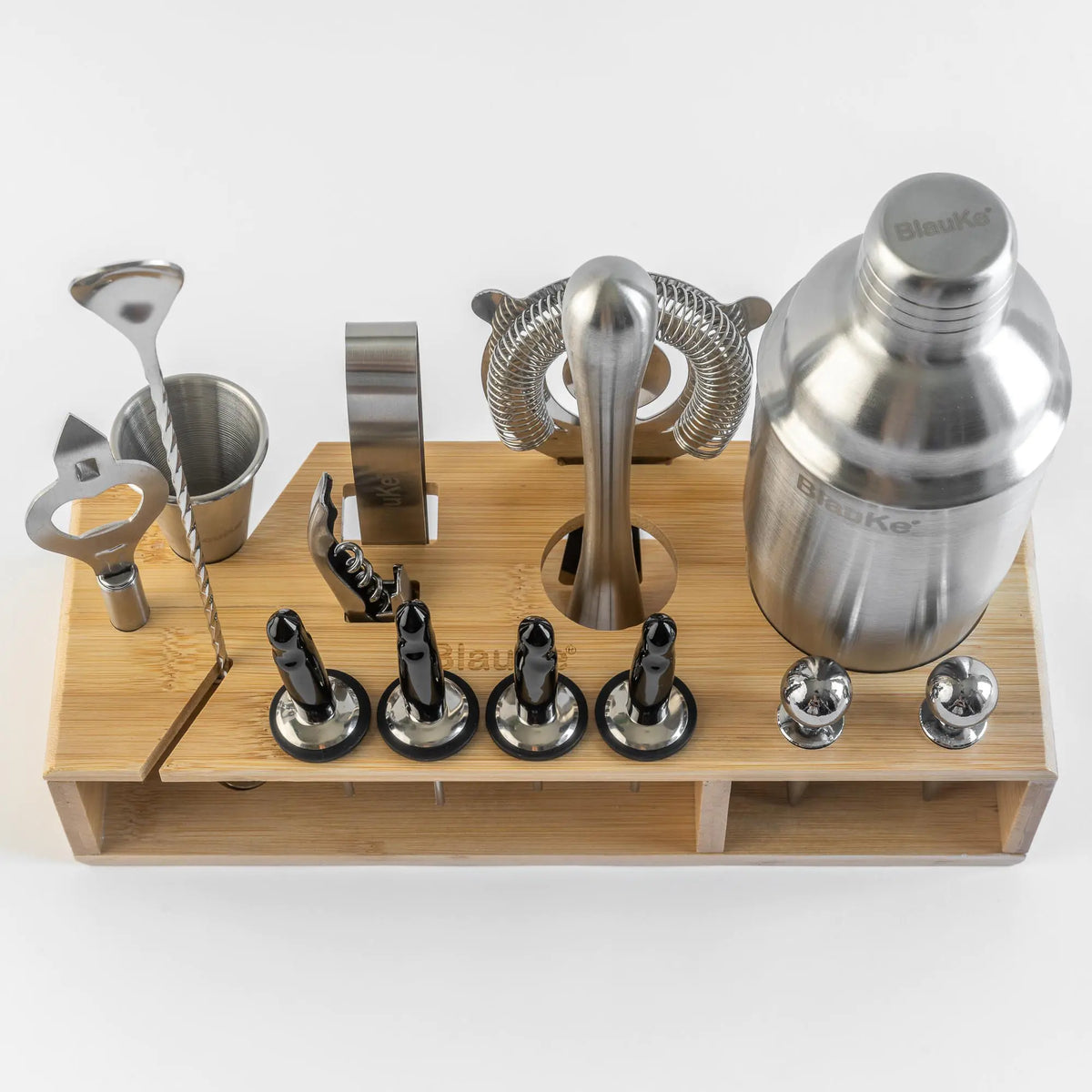 Stainless Steel Cocktail Shaker Set with Stand - 17-Piece Mixology Bartender Kit