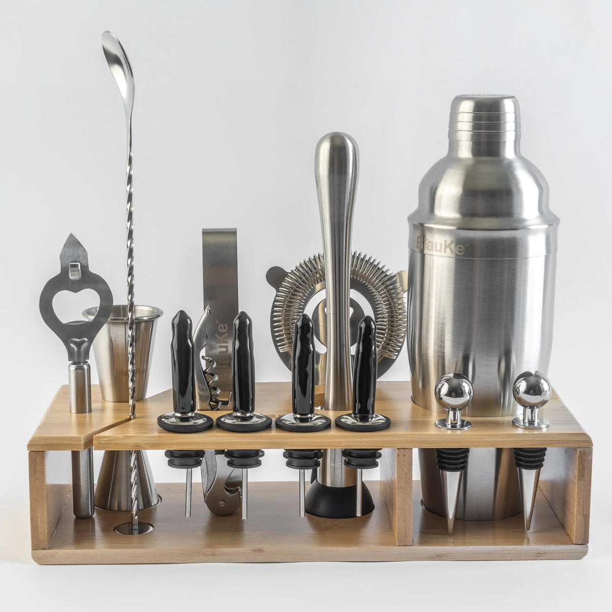 Stainless Steel Cocktail Shaker Set with Stand - 17-Piece Mixology Bartender Kit