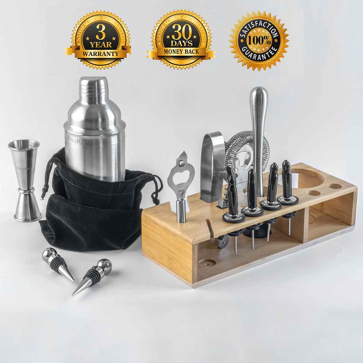 Stainless Steel Cocktail Shaker Set with Stand - 17-Piece Mixology Bartender Kit