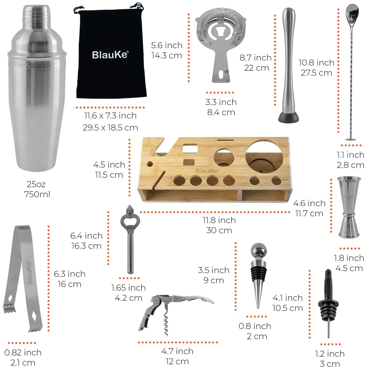 Stainless Steel Cocktail Shaker Set with Stand - 17-Piece Mixology Bartender Kit