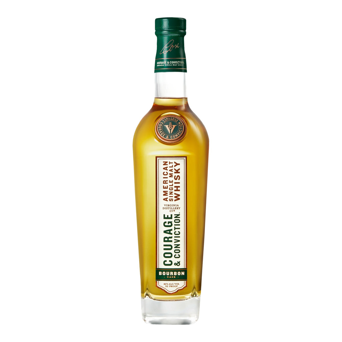 Courage &amp; Conviction Bourbon Cask American single malt whisky, 92 proof, 750ml bottle on white