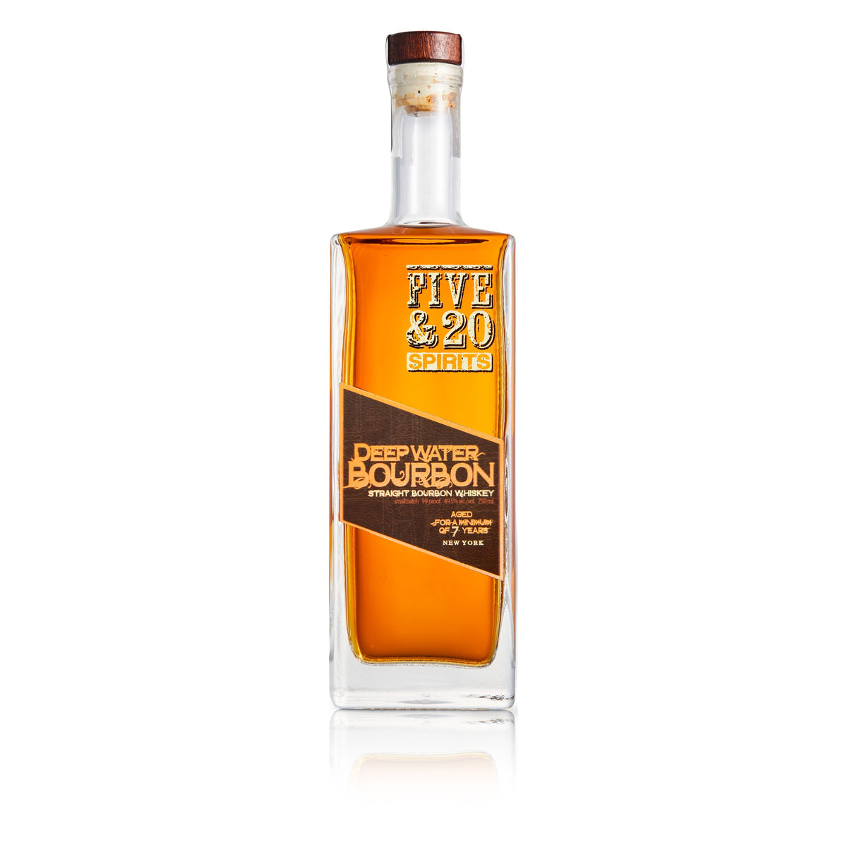 Five &amp; 20 Deep Water Straight Bourbon Whiskey bottle, 99 proof, 750ml, aged a minimum of 7 years