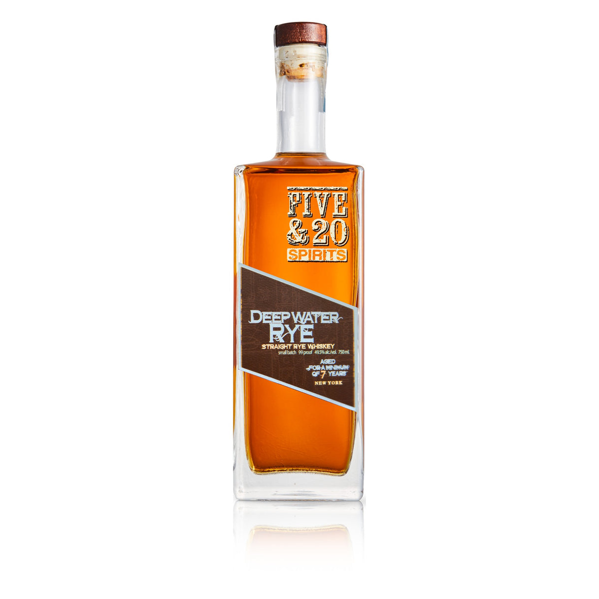 Five &amp; 20 Deep Water Straight Rye Whiskey bottle, 99 proof, 750ml, aged a minimum of 7 years