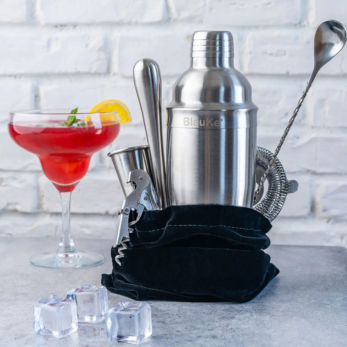 Stainless Steel Cocktail Shaker Set with Stand - 17-Piece Mixology Bartender Kit