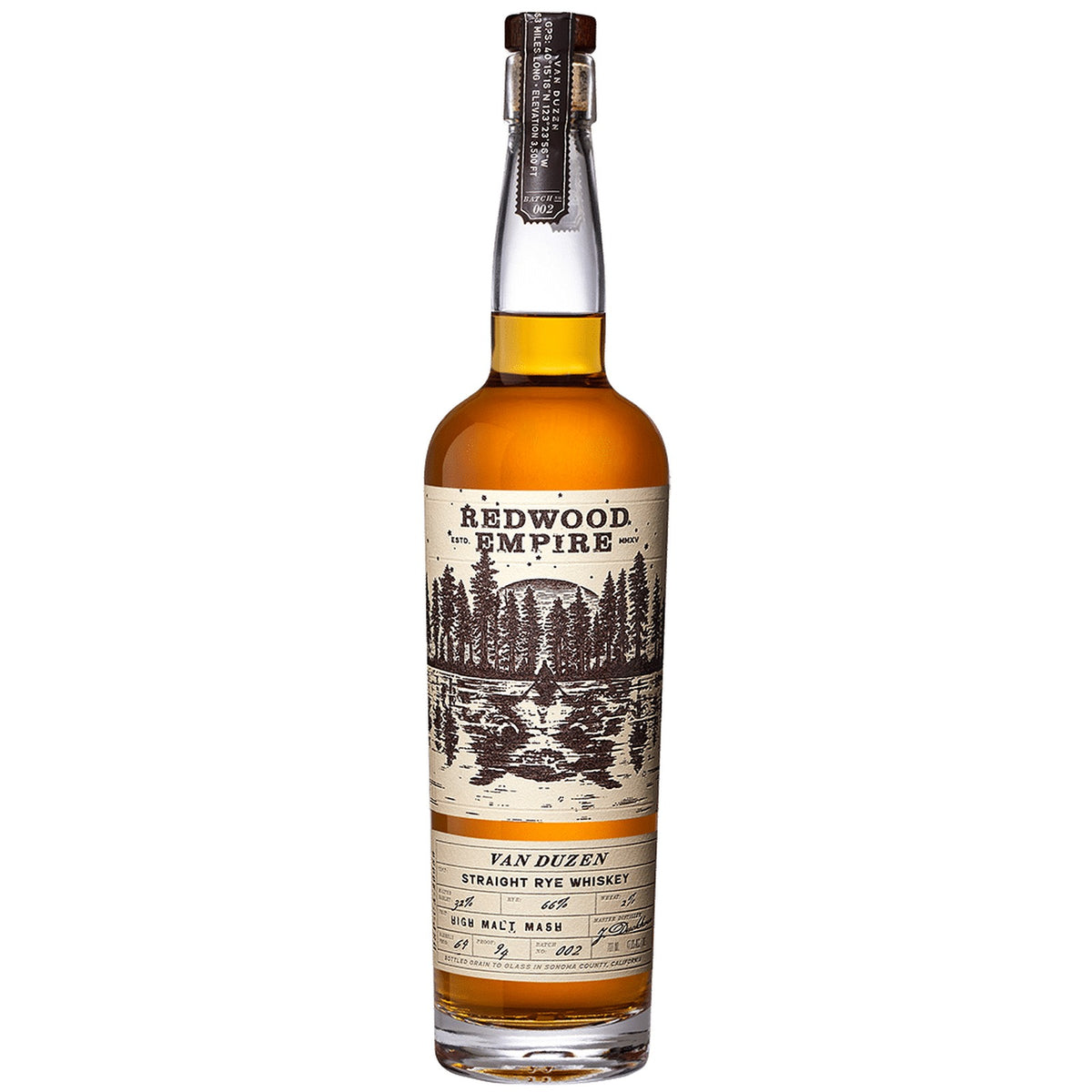 Redwood Empire Van Duzen Straight Rye Whiskey Batch 002, 94 proof, 750ml bottle