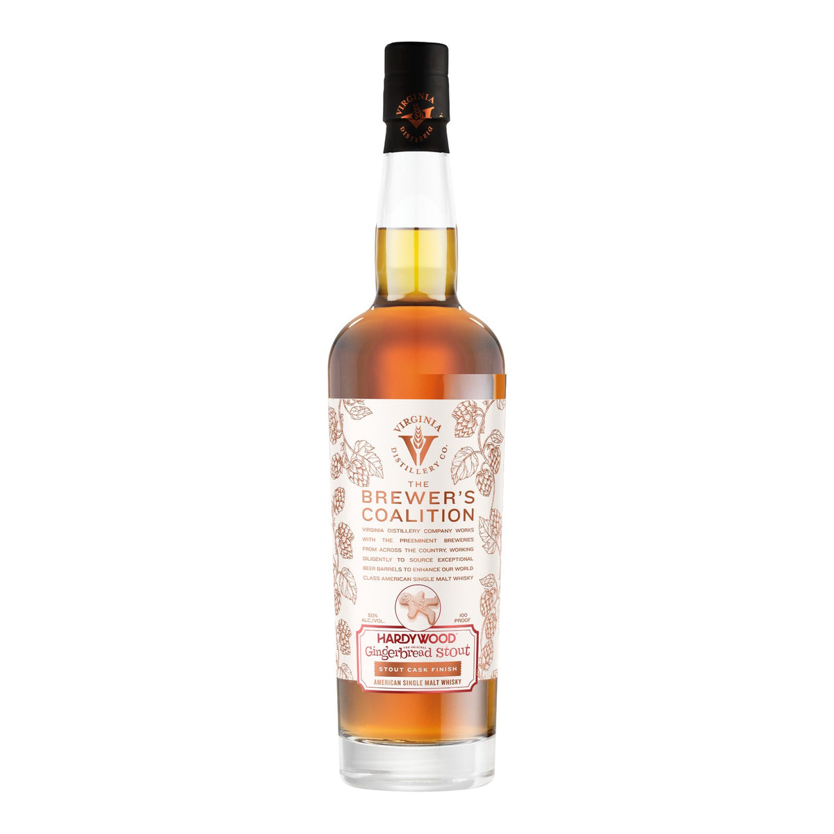 Virginia Distillery Co. Hardywood Gingerbread Stout Cask Finish American single malt, 100 proof, 700ml bottle on white